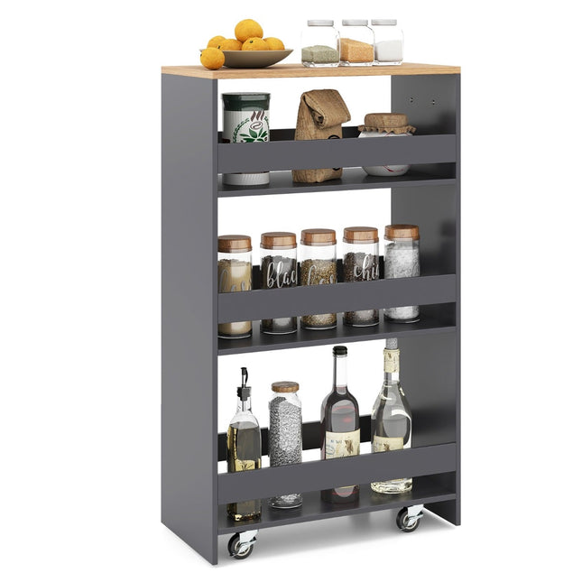 Slanke rolwagen met laadstation, 4 lagen, grijs