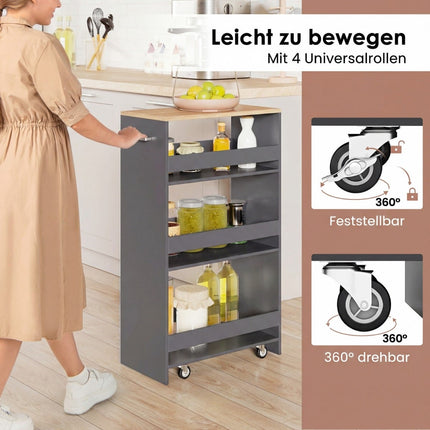 Slim Rolling Storage Cart with Charging Station, 4-Tier, Grey