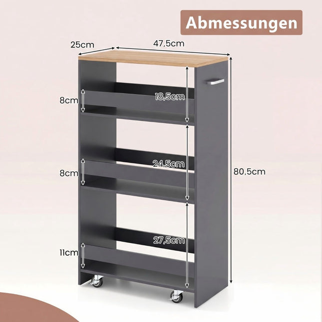 Slanke rolwagen met laadstation, 4 lagen, grijs