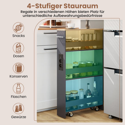 Slim Rolling Storage Cart with Charging Station, 4-Tier, Grey