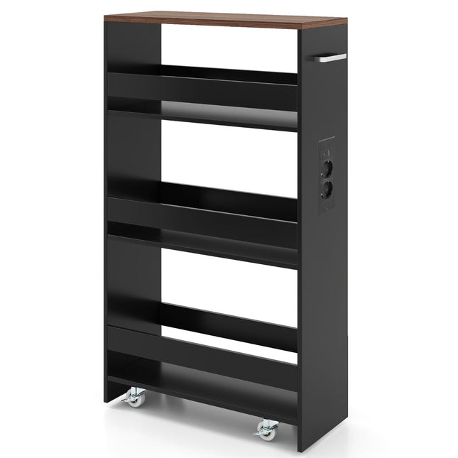 Slim Rolling Storage Cart with Charging Station – Black/Vintage Brown