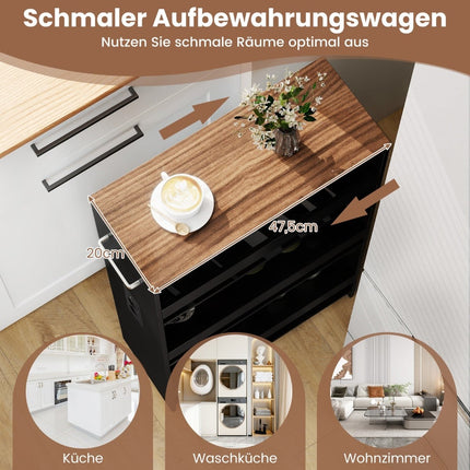 Slim Rolling Storage Cart with Charging Station – Black/Vintage Brown