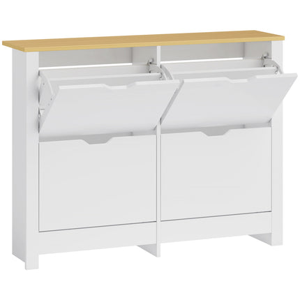 Slim Shoe Cabinet, 4 Flip Drawers, Holds 16 Pairs
