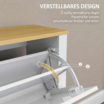 Slim Shoe Cabinet, 4 Flip Drawers, Holds 16 Pairs