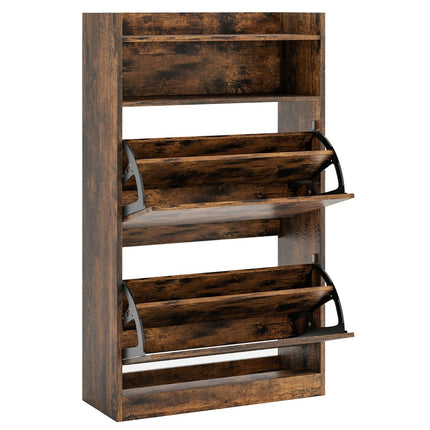 Slim Shoe Cabinet with 2 Flip Compartments, Rustic Wood