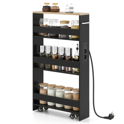 Slim Storage Cart with Charging Station, 4-Tier, Black