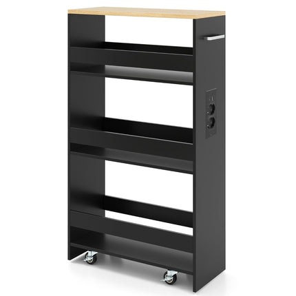 Slim Storage Cart with Charging Station – 4-Tier, Black