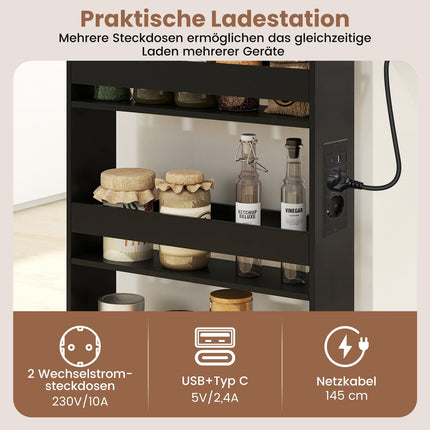 Slim Storage Cart with Charging Station, 4-Tier, Black