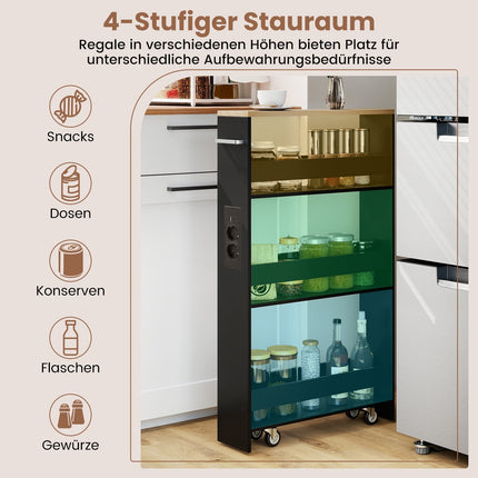 Slim Storage Cart with Charging Station, 4-Tier, Black