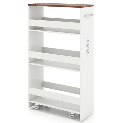 Slim Storage Cart with Charging Station – 4-Tier, Rustic Brown