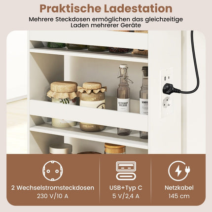 Slim Storage Cart with Charging Station – 4-Tier, Rustic Brown