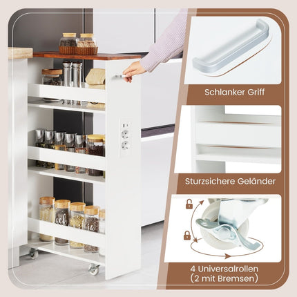 Slim Storage Cart with Charging Station – 4-Tier, Rustic Brown