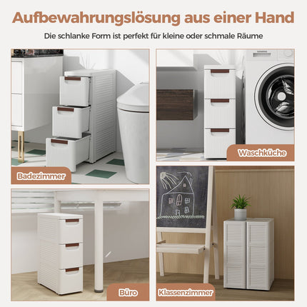 Slim Storage Cart with Wheels, 3 Drawers, White, PP Material