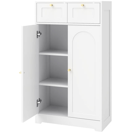 Slim White Bathroom Cabinet with 2 Drawers, Adjustable Shelf