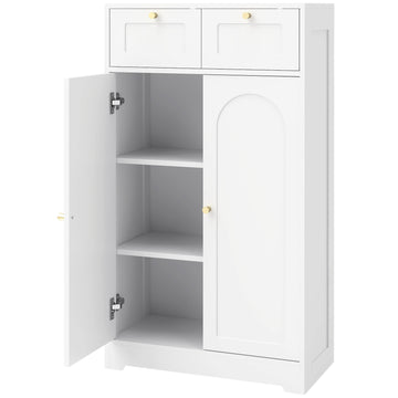 Slim White Bathroom Cabinet with 2 Drawers, Adjustable Shelf