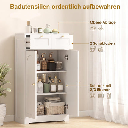 Slim White Bathroom Cabinet with 2 Drawers, Adjustable Shelf