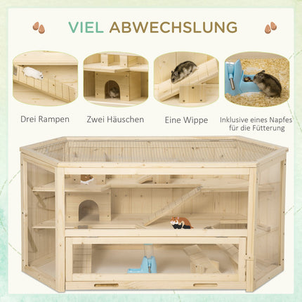 Small animal cage with ramp, spruce wood, 115x60x55 cm