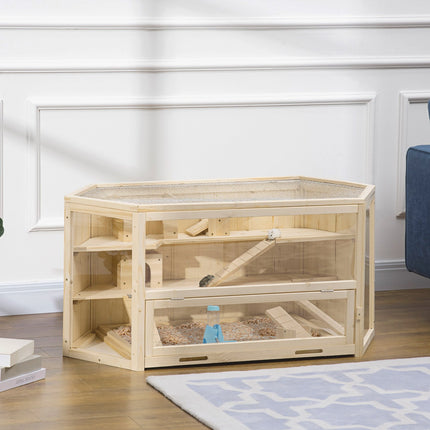 Small animal cage with ramp, spruce wood, 115x60x55 cm