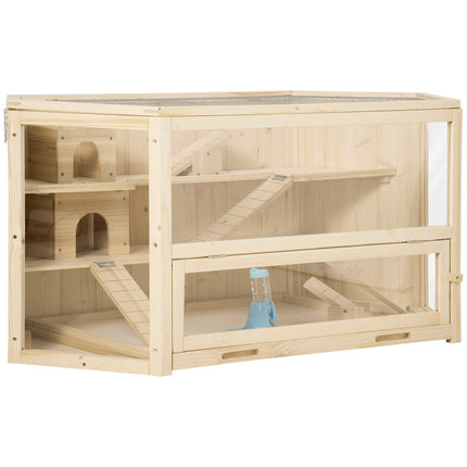 Small animal cage with ramp, spruce wood, 115x60x55 cm