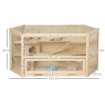 Small animal cage with ramp, spruce wood, 115x60x55 cm