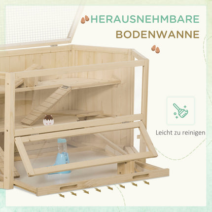 Small animal cage with ramp, spruce wood, 115x60x55 cm