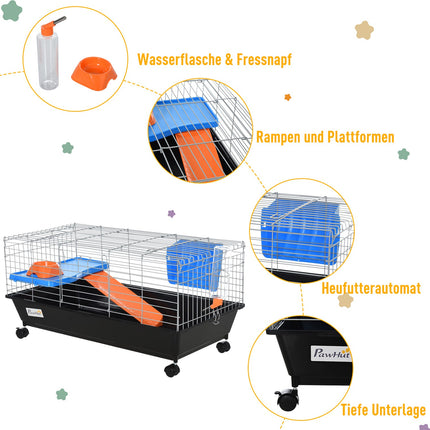 Rollable small animal cage, complete starter set, 89x44x43 Cm