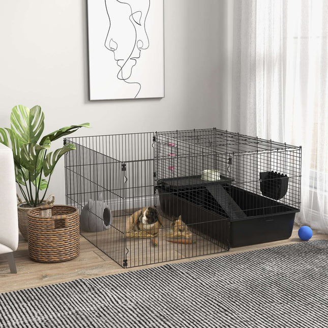 Small pet cage - steel, black, includes water bottle and bowl