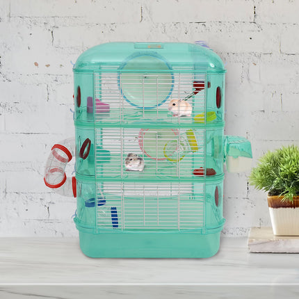 Green pet cage - Includes wheels, bowl and bottle, 40.5x28x55 cm