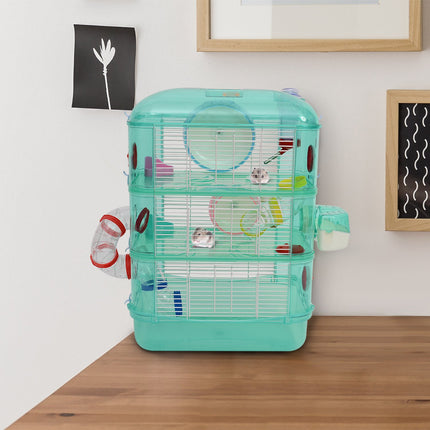Green pet cage - Includes wheels, bowl and bottle, 40.5x28x55 cm