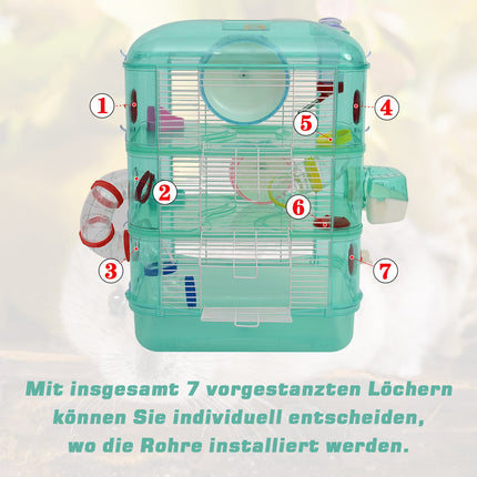Green pet cage - Includes wheels, bowl and bottle, 40.5x28x55 cm