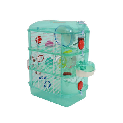 Green pet cage - Includes wheels, bowl and bottle, 40.5x28x55 cm