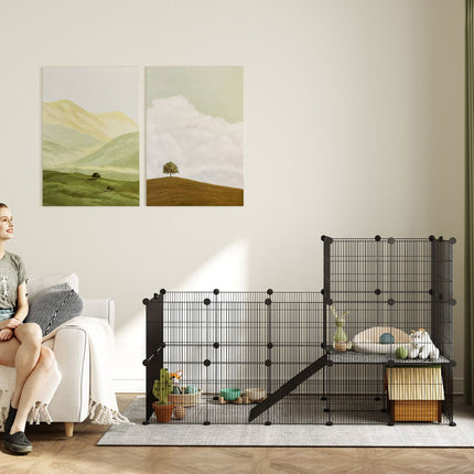 Outdoor small animal cage with ramp, 39 panels, 140x70x105 cm