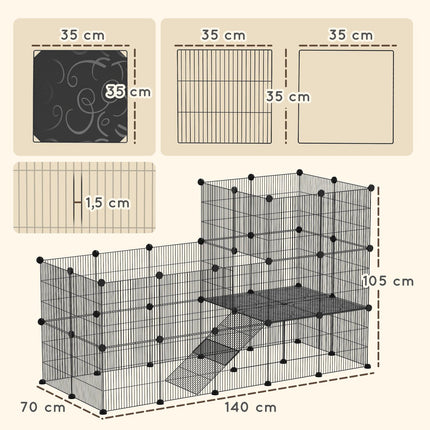 Outdoor small animal cage with ramp, 39 panels, 140x70x105 cm