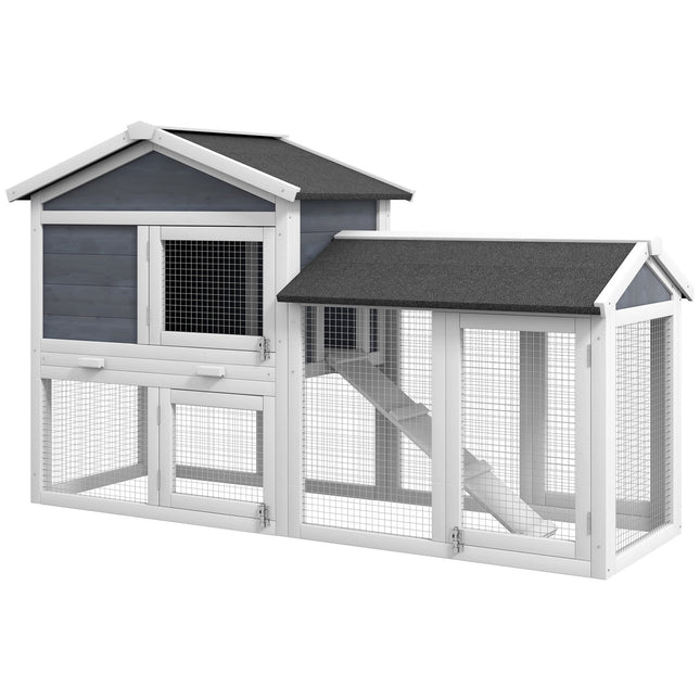 Small Animal Hutch with Run, Fir Wood, 147 x 54 x 84 cm, Gray