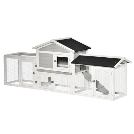 Small Animal Double Storey Spruce Wood Stall with outdoor enclosure
