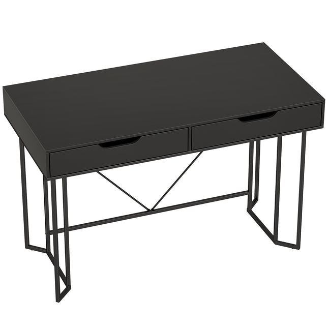 Small Black Computer Desk with Drawers, 120 cm