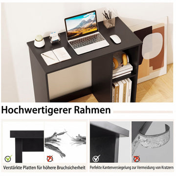 Small Black Home Office Desk with 2-Tier Shelf