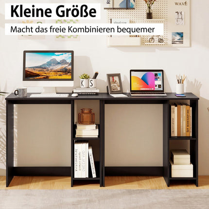 Small Black Home Office Desk with 2-Tier Shelf
