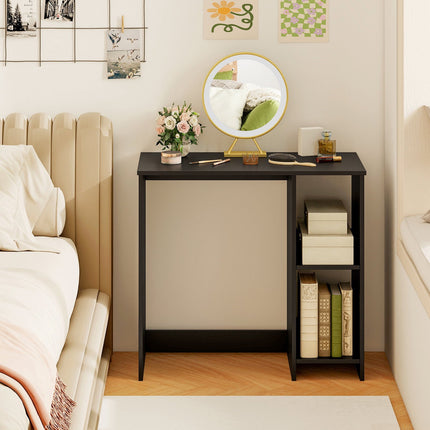 Small Black Home Office Desk with 2-Tier Shelf