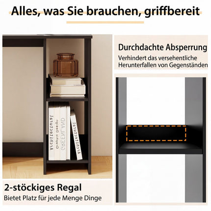 Small Black Home Office Desk with 2-Tier Shelf