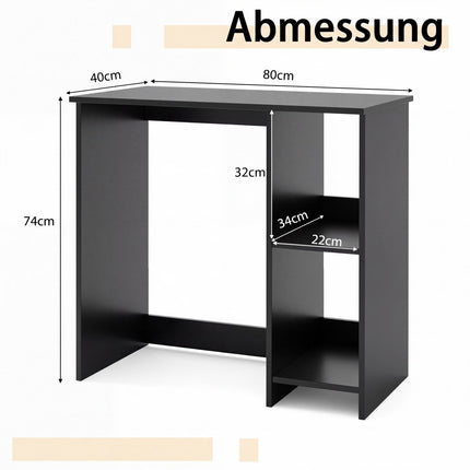 Small Black Home Office Desk with 2-Tier Shelf