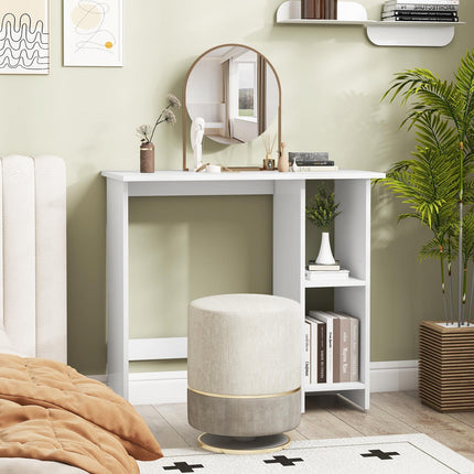 Small Computer Desk With Storage, Adjustable Shelf, White