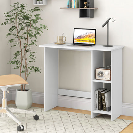 Small Computer Desk With Storage, Adjustable Shelf, White