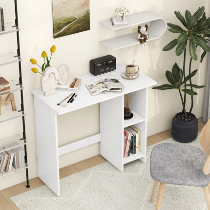 Small Computer Desk With Storage, Adjustable Shelf, White