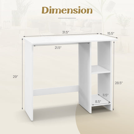 Small Computer Desk With Storage, Adjustable Shelf, White