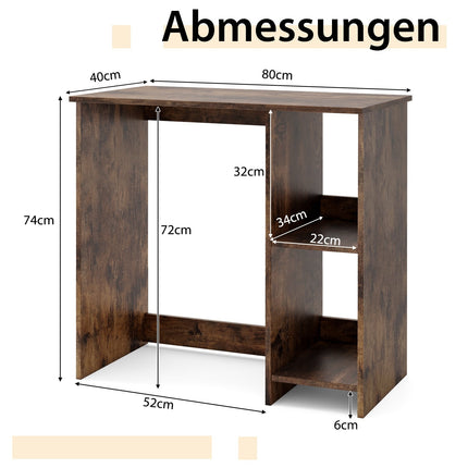 Small Computer Desk with 2 Shelves, 80x40x74 cm, Brown