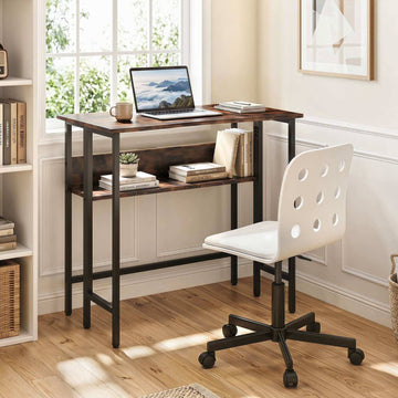 Small Folding Desk with Storage Shelf – Rustic Brown