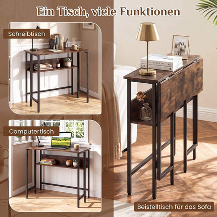 Small Folding Desk with Storage Shelf – Rustic Brown