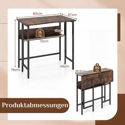 Small Folding Desk with Storage Shelf – Rustic Brown