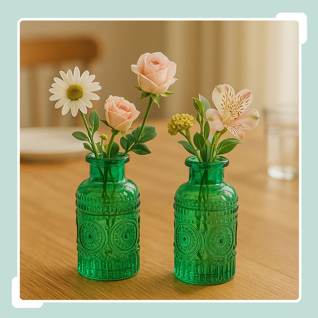 Small Glass Vases Set of 12 – Decorative Embossed Design